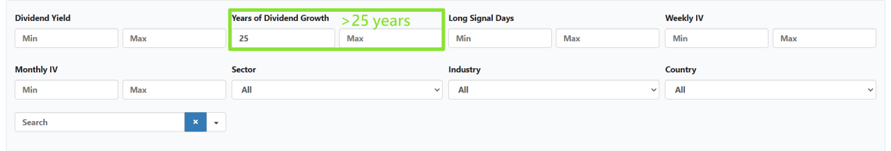 dividend aristocrat settings