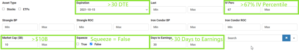 options scanner iron condor filters